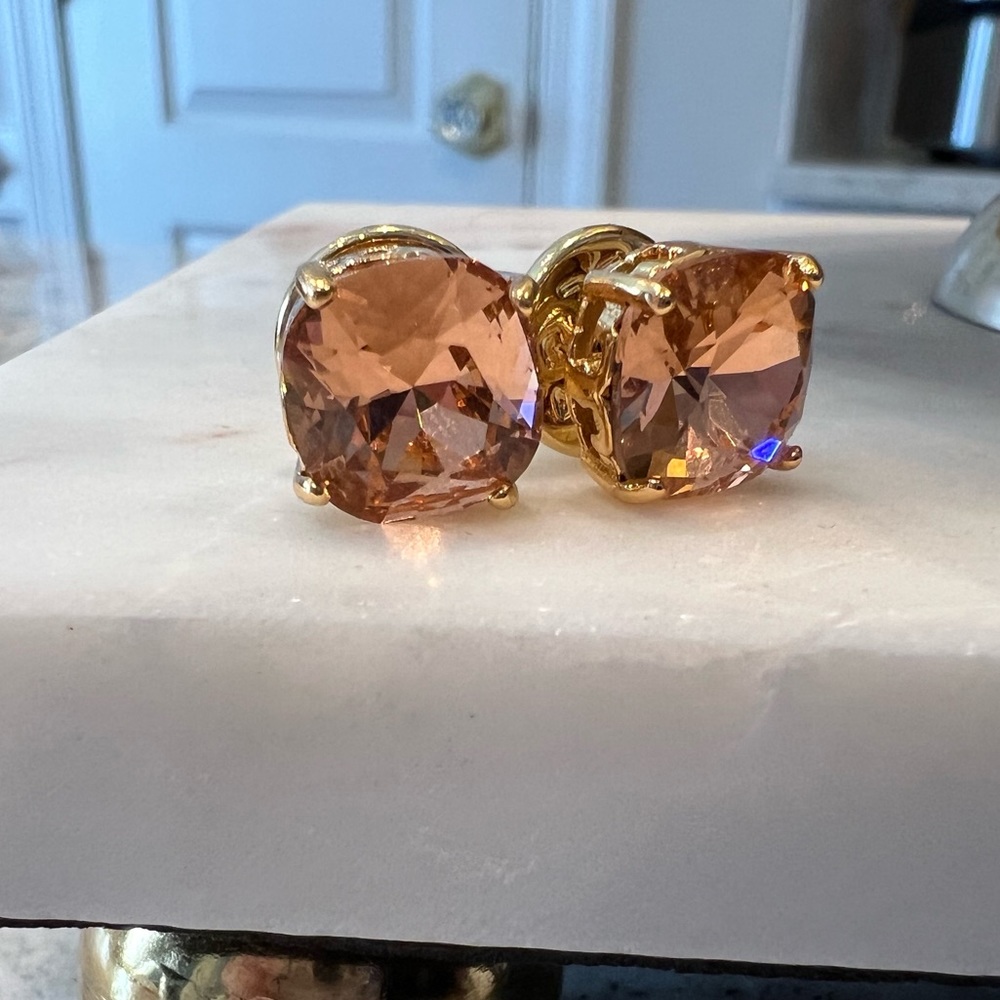Tory Burch Peach Crystal Gold-Tone Stud Earrings
